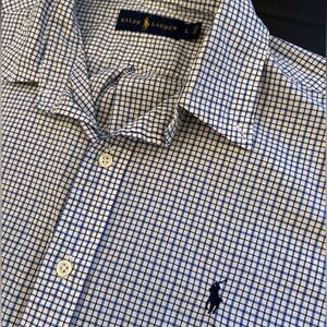 Ralph Lauren Shirt Men’s Large Blue White Check Plaid Button Down Classic Preppy